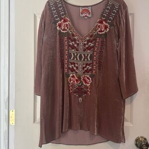 Johnny Was Issoria Velvet Embroidered Top